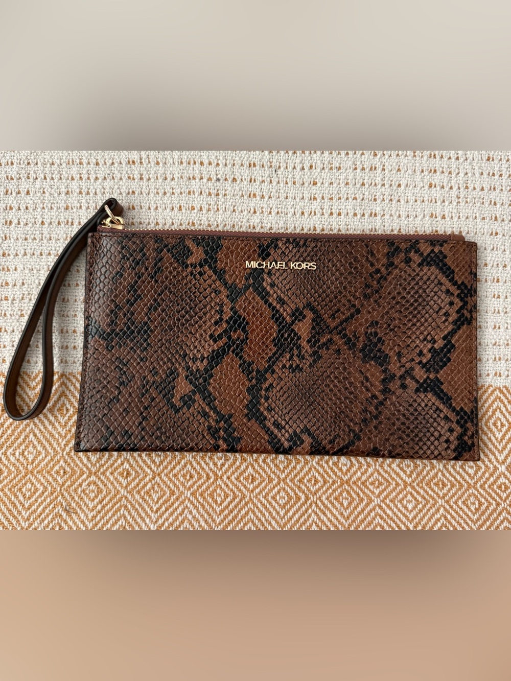 Michael Kors Jet Set Large Wristlet  Python Embossed Leather NWOT